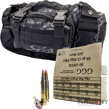 223 Remington (5.56x45mm) 55gr FMJ GGG Ammo - 200 Rounds in Black Python Range Bag