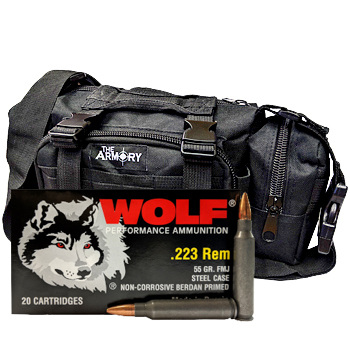 223 Rem 55gr FMJ Wolf Performance Ammo - 500rds in The Armory Black Range Bag