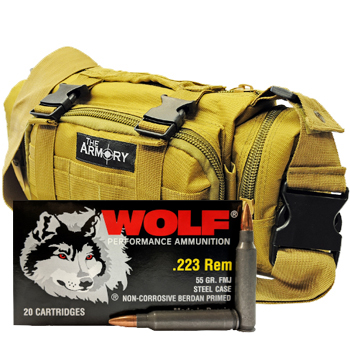 223 Rem 55gr FMJ Wolf Performance Ammo - 500rds in The Armory Tan Range Bag