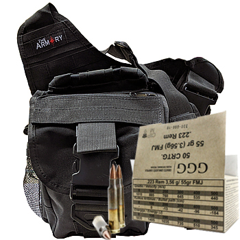 223 Remington (5.56x45mm) 55gr FMJ GGG Ammo - 300rds in The Armory Black Shoulder Bag