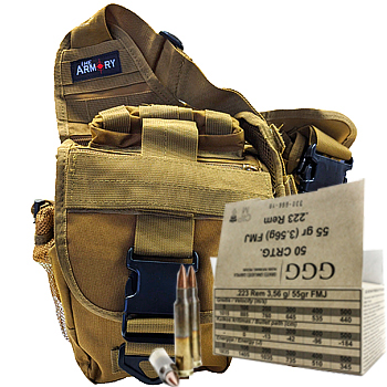 223 Remington (5.56x45mm) 55gr FMJ GGG Ammo - 300rds in The Armory Tan Shoulder Bag