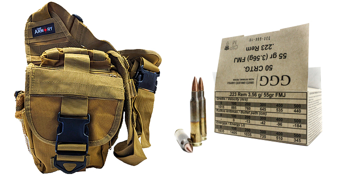 300 Rounds of GGG 223 Ammo in a tan Shoulder Bag