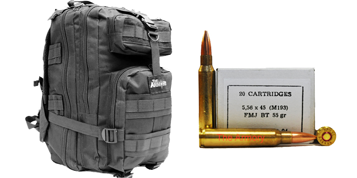 5.56x45mm 55gr FMJBT M193 PPU Ammo - 500rds in The Armory Black Backpack
