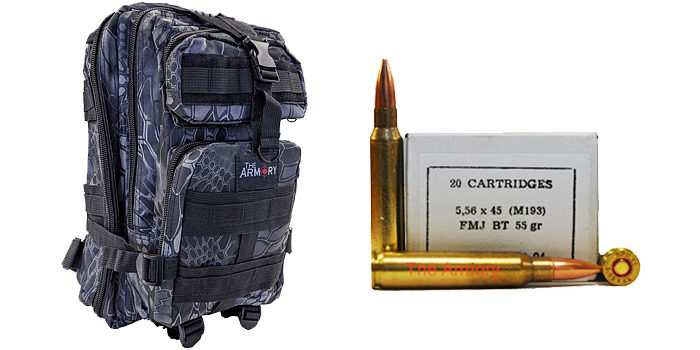 5.56x45mm 55gr FMJBT M193 PPU Ammo - 500rds in The Armory Black Python Backpack