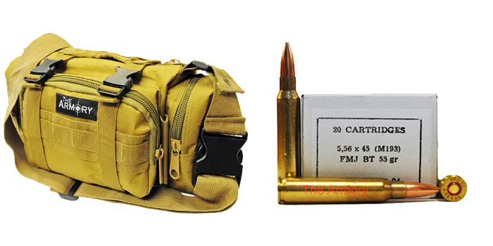 5.56x45 55gr FMJBT M193 PPU Ammo - 280rds in The Armory Tan Range Bag
