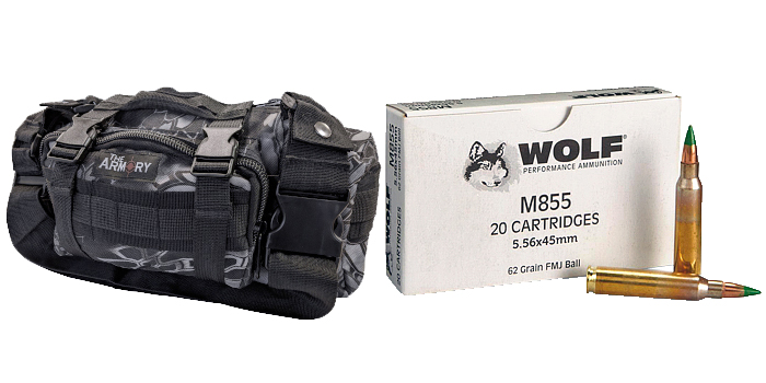 5.56x45 62gr FMJ M855 Wolf Ammo - 120 Rounds in The Armory Black Python Range Bag