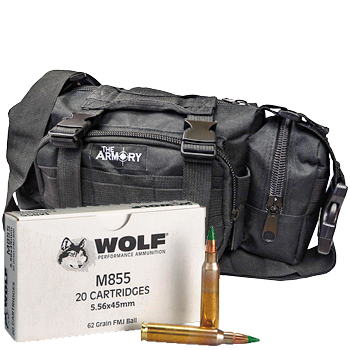 5.56x45 62gr FMJ M855 Wolf Ammo - 120rds in The Armory Black Range Bag