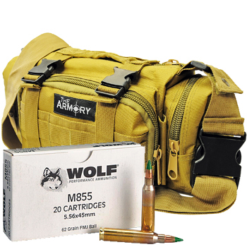 5.56x45 62gr FMJ M855 Wolf Ammo - 120rds in The Armory Tan Range Bag