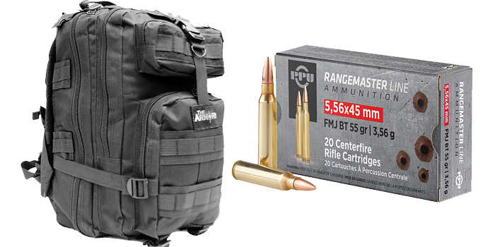 500 Rounds of PPU Privi Partizan 556 Ammo Rangemaster in Black Backpack