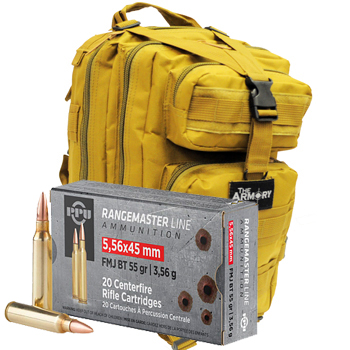 5.56x45 55gr FMJBT PPU Rangemaster Ammo - 500rds in The Armory Tan Backpack