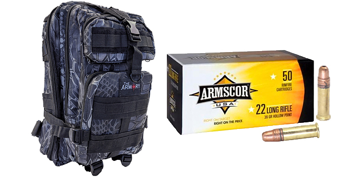 22LR 36gr HVHP Armscor Ammo in The Armory Black Python Backpack