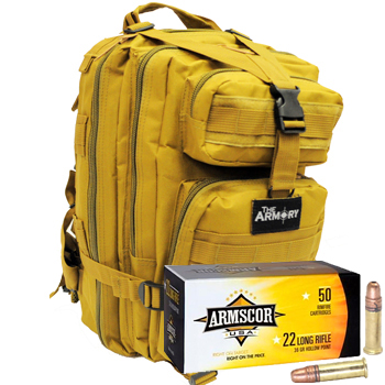 22LR 36gr HVHP Armscor Ammo - 500rds in The Armory Tan Backpack