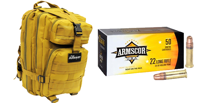 22LR 36gr HVHP Armscor Ammo in The Armory Tan Backpack