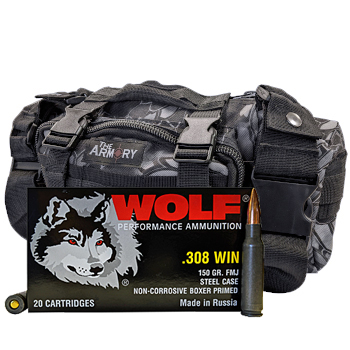 308 Winchester 150gr FMJ Wolf Performance Ammo - 200rds in The Armory Black Python Range Bag