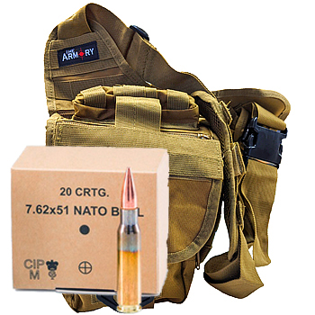 308 Win (7.62x51mm) NATO Ball 147gr FMJ GGG Ammo - 240rds in The Armory Tan Shoulder Bag