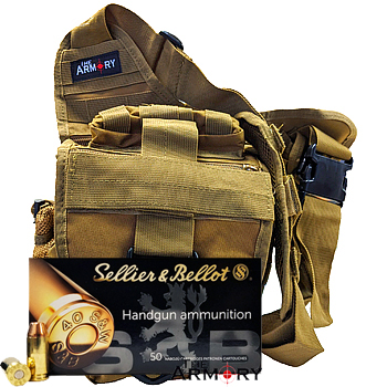 40 S&W 180gr FMJ Sellier & Bellot Ammo - 350rds in The Armory Tan Shoulder Bag