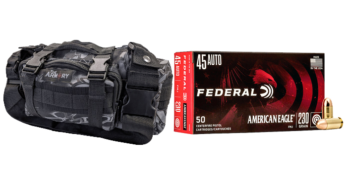 350 Rounds of Federal American Eagle 45 ACP Ammo in Black Python Range Bag