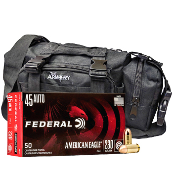 45 ACP (45 Auto) 230gr FMJ Federal American Eagle Ammo - 350 Rounds in The Armory Black Range Bag