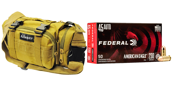 350 Rounds of Federal 45 ACP Ammo in Tan Range Bag