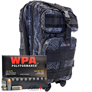 45 ACP 230gr FMJ Wolf WPA Polyformance Ammo in The Armory Black Python Backpack (1000 rds)