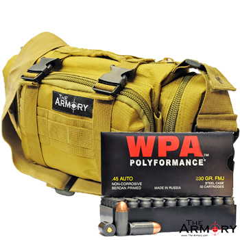 45 ACP 230gr FMJ Wolf WPA Polyformance Ammo in The Armory Tan Range Bag (350 rds)