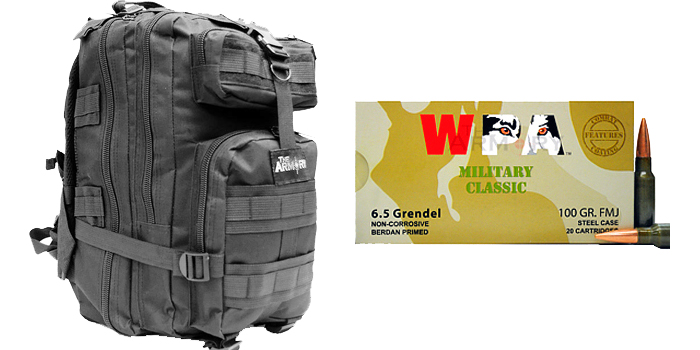 6.5 Grendel 100gr FMJ Wolf WPA MC Ammo 500 Rounds in The Armory Black Backpack