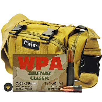 7.62x39 124gr FMJ Wolf WPA Military Classic Ammo - 200rds in The Armory Tan Range Bag