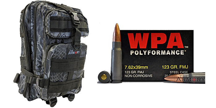 7.62x39 123gr FMJ Wolf Polyformance Ammo Black Python Backpack 500 Rounds
