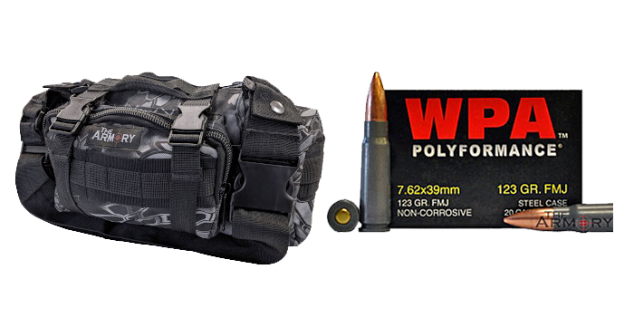 7.62x39 123gr FMJ Wolf Ammo in The Armory Black Python Range Bag 200 Rounds