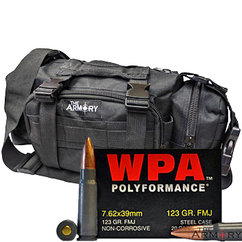 7.62x39 123gr FMJ Wolf WPA Polyformance Ammo in The Armory Black Range Bag (200 rds)
