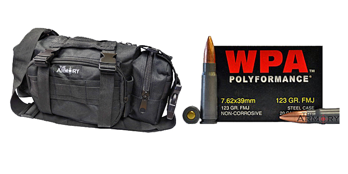 7.62x39 123gr FMJ Wolf Ammo in The Armory Black Range Bag 200 Rounds Bulk