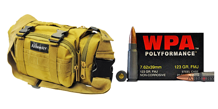 7.62x39 Ammo 123gr FMJ Wolf Polyformance in Armory Tan Range Bag 200 Rounds