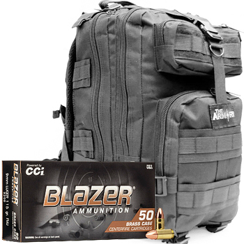 9mm 115gr FMJ CCI Blazer Brass Ammo - 500rds in The Armory Black Backpack