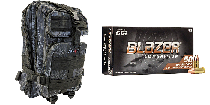 9mm Bulk Ammo 115gr FMJ CCI Blazer Brass 1000 Rounds Black Python Backpack