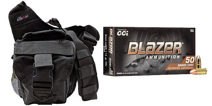 9mm Bulk Ammo 115gr FMJ CCI Blazer Brass 500 Rounds in Black Shoulder Bag