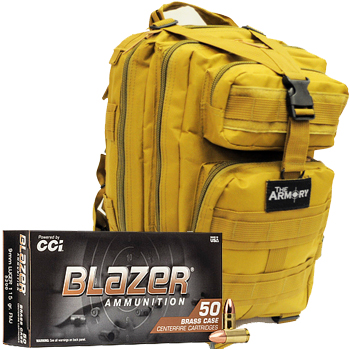 9mm 115gr FMJ CCI Blazer Brass Ammo - 1000rds in The Armory Tan Backpack