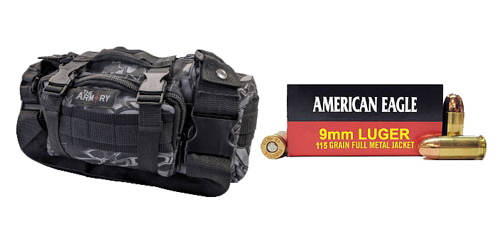 9mm Ammo Bulk 115gr FMJ American Eagle 350 Rounds in Black Python Range Bag
