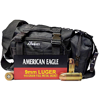 9mm 115gr FMJ American Eagle Ammo - 350rds in The Armory Black Range Bag