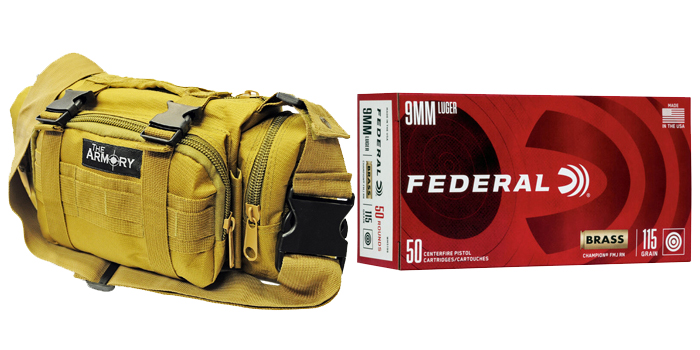 9mm Ammo 115gr FMJ Federal Champion 350 Rounds in The Armory Tan Range Bag