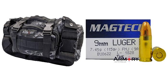 9mm 115gr FMJ Magtech Ammo 200 Rounds in The Armory Black Python Range Bag