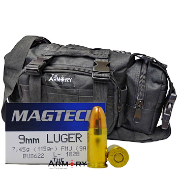 9mm 115gr FMJ Magtech Ammo - 200rds in The Armory Black Range Bag