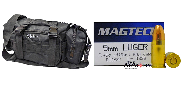 9mm 115gr FMJ Magtech Ammo 200 Rounds in The Armory Black Range Bag