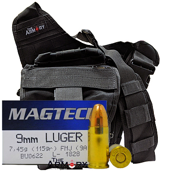 9mm 115gr FMJ Magtech Ammo - 350rds in The Armory Black Shoulder Bag