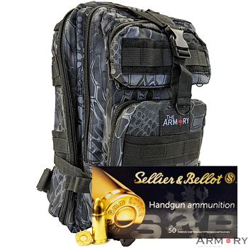 9mm 115gr FMJ S&B Ammo - 1000 Rounds in The Armory Black Python Backpack