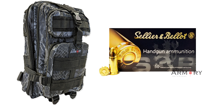 9mm 115gr FMJ S&B Ammo 1000 Rounds in The Armory Black Python Backpack