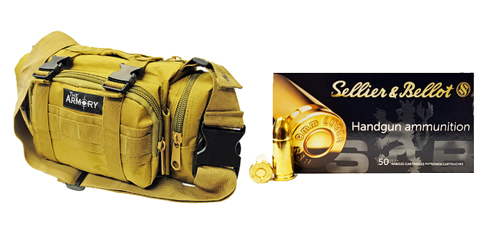 200 Rounds of S&B 9mm Ammo and Tan Range Bag