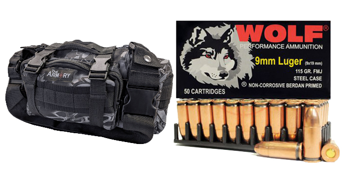 9mm 115gr FMJ Wolf Performance Ammo in Black Python Range Bag 500 Rounds