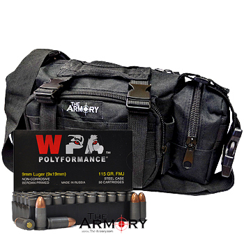 9mm 115gr FMJ Wolf Polyformance Ammo - 200rds in The Armory Black Range Bag