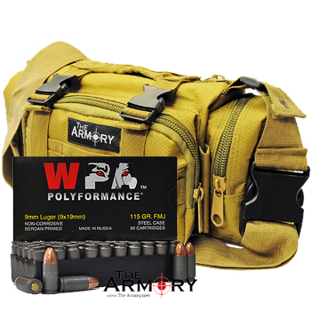 9mm 115gr FMJ Wolf Polyformance Ammo - 500rds in The Armory Tan Range Bag