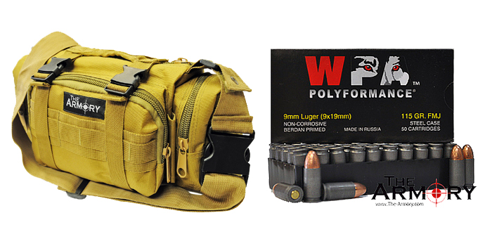 9mm 115gr FMJ Wolf Polyformance Ammo - 500 Rounds in The Armory Tan Range Bag
